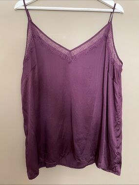 long tall sally 100% Silk Plum Lace-Trim Camisole